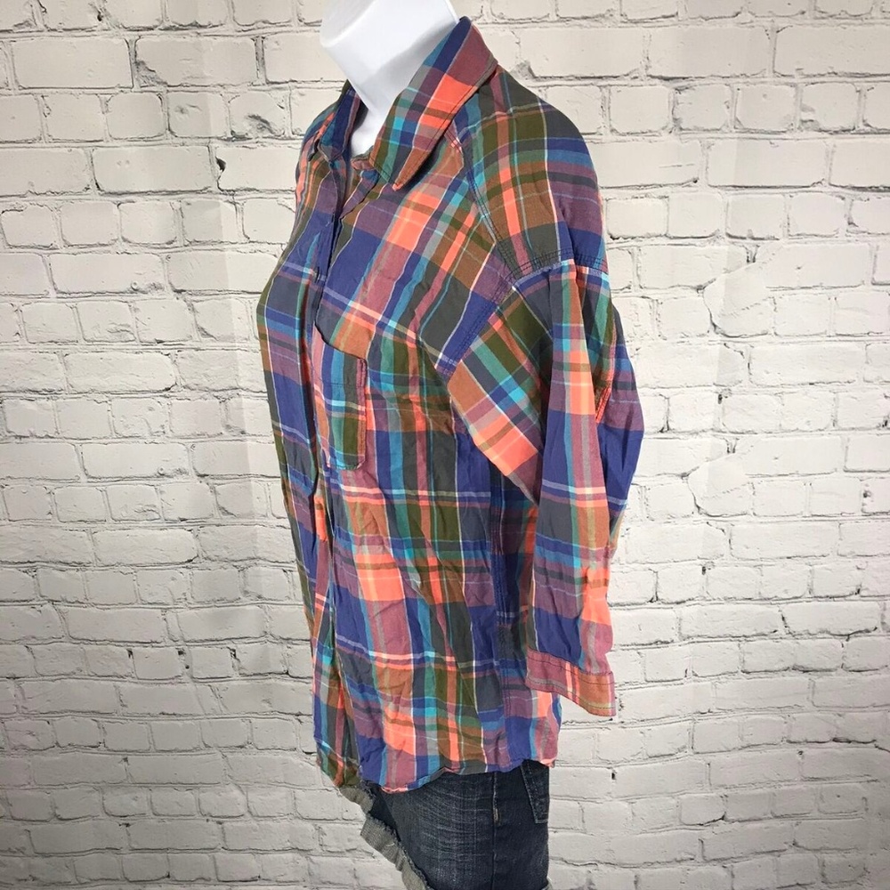 Aerie Plaid 3/4 Dolman Sleeve Button Down Shirt - Picture 3 of 7